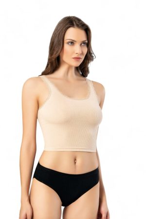 Crop Top με δαντέλα Rip Kota μπεζ KT6438