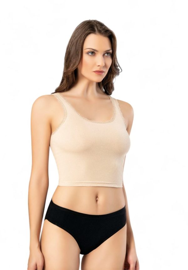 Crop Top με δαντέλα Rip Kota μπεζ KT6438