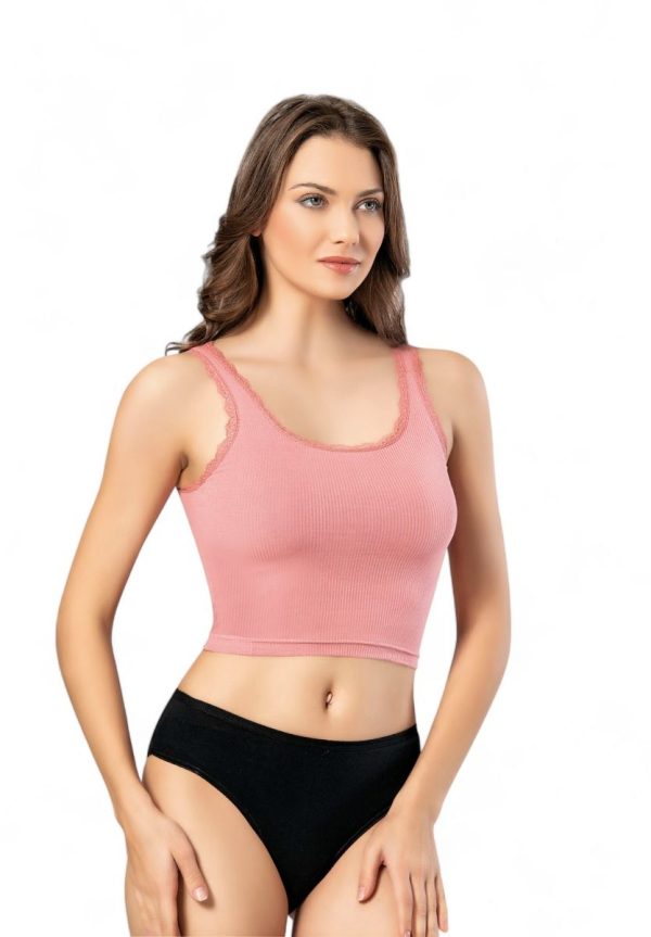 Crop Top με δαντέλα Rip Kota σάπιο μήλο KT6438 - Image 3