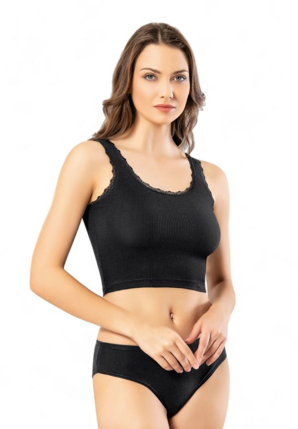 Crop Top με δαντέλα Rip Kota μαύρο KT6438 - Image 3