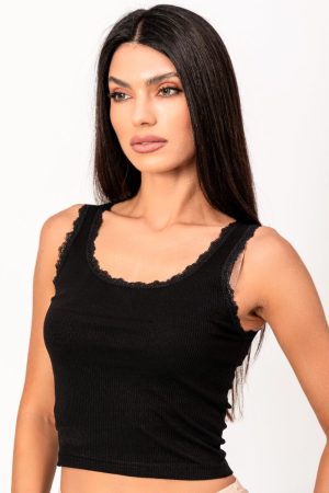 Crop Top με δαντέλα Rip Kota μαύρο KT6438
