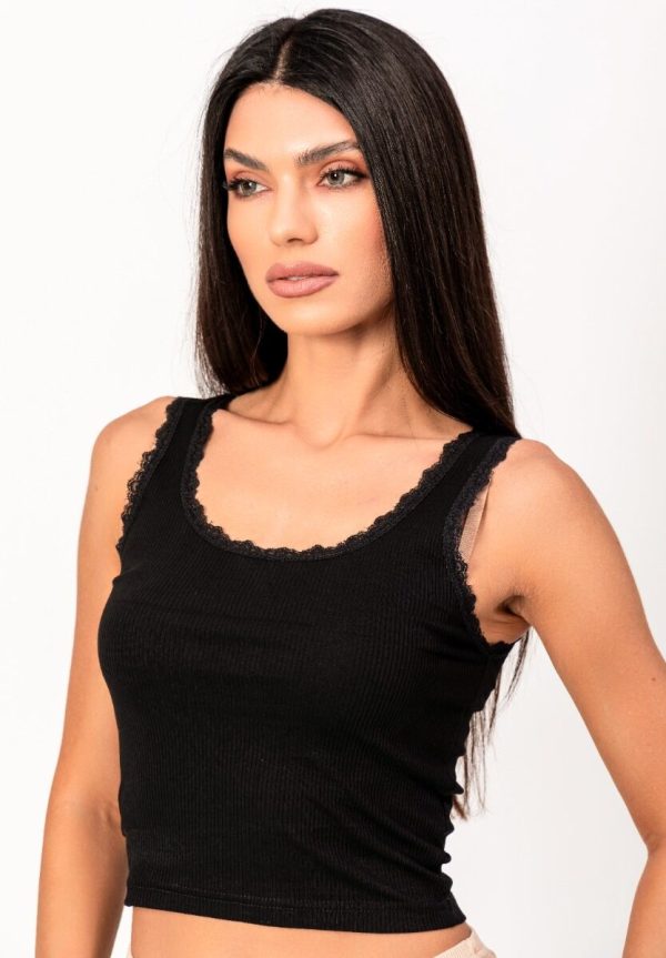 Crop Top με δαντέλα Rip Kota μαύρο KT6438