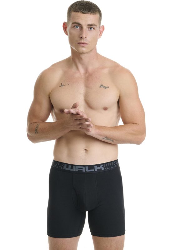 Boxer Ανδρικό Walk Μακρύ πόδι με άνοιγμα 2 τεμάχια μαύρο-μαύρο W1764-1_0202
