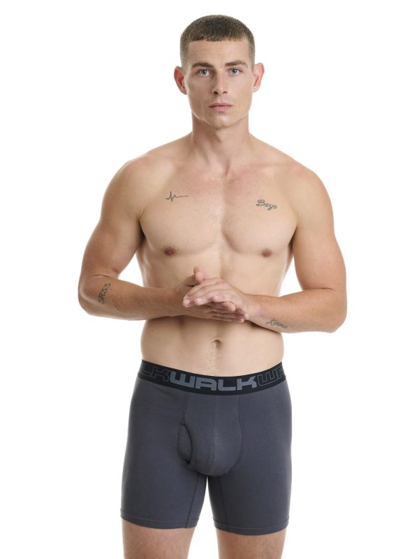 Boxer Ανδρικό Walk Μακρύ πόδι με άνοιγμα 2 τεμάχια χακί-ανθρακί W1764-1_2408