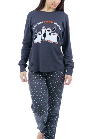 Γυναικεία πυτζάμα Sara “Penguin” ανθρακί 1274