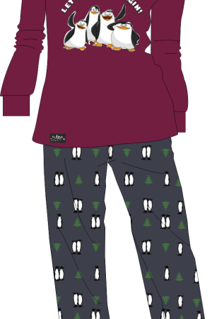 Γυναικεία πυτζάμα Sara “Penguin” βυσσινή 1274