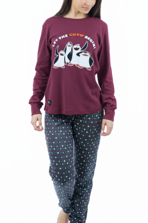 Γυναικεία πυτζάμα Sara “Penguin” βυσσινή 1274