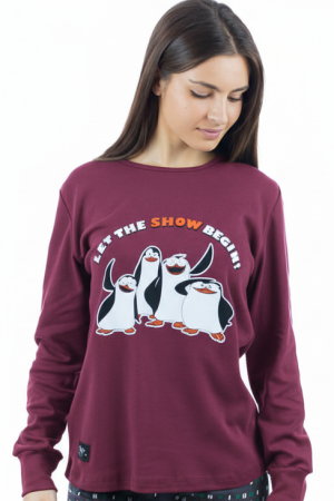 Alternative view of Γυναικεία πυτζάμα Sara “Penguin” βυσσινή 1274