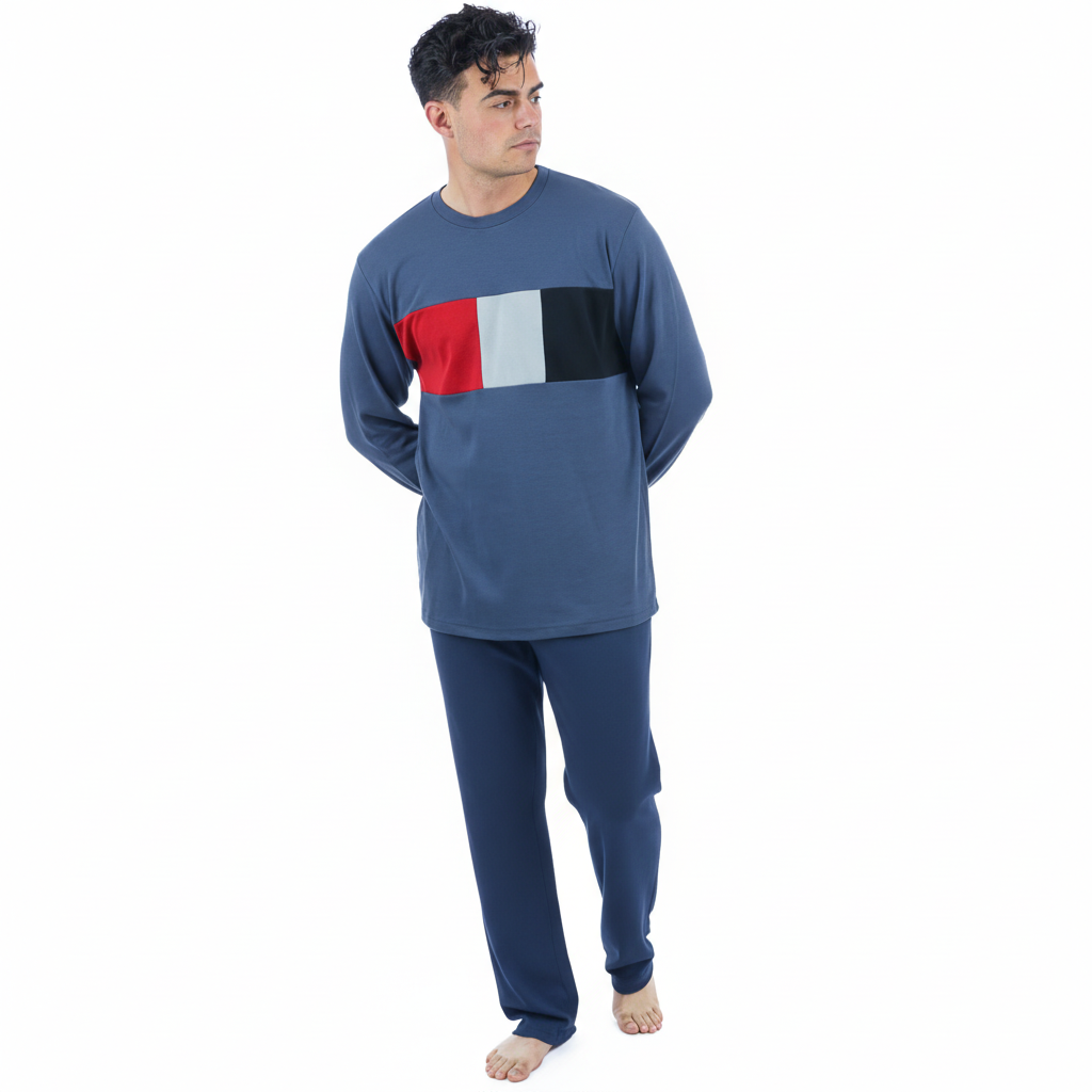 Ανδρική πυτζάμα Dustin Billy “Flag” μπλε ίντιγκο B651