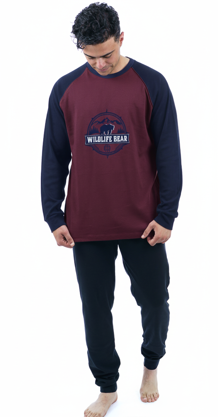 Ανδρική πυτζάμα Dustin Billy “Wildlife bear” ΜΠΛΕ ΜΠΟΡΝΤΟ B653
