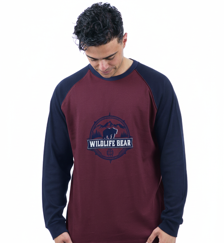 Ανδρική πυτζάμα Dustin Billy “Wildlife bear” ΜΠΛΕ ΜΠΟΡΝΤΟ B653 - Image 2