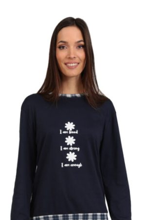 Alternative view of Γυναικεία πυτζάμα Lydia Creations “Loved-Strong-Enough” μπλε σκούρο 25559