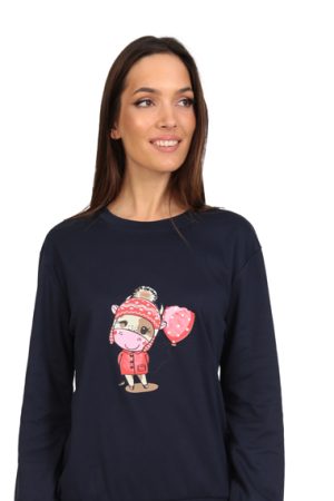 Alternative view of Γυναικεία πυτζάμα Lydia Creations “Balloon” μπλε σκούρο 25561