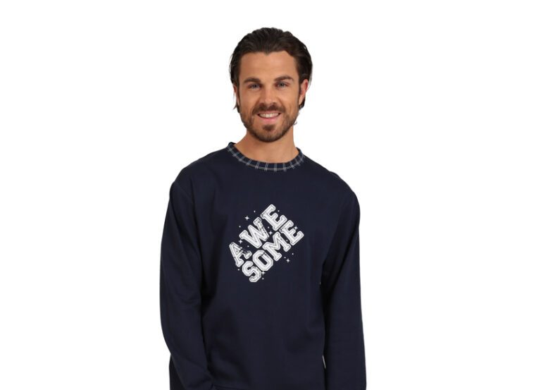 Ανδρική πυτζάμα Lydia Creations “Awesome” μπλε 25623 - Image 2