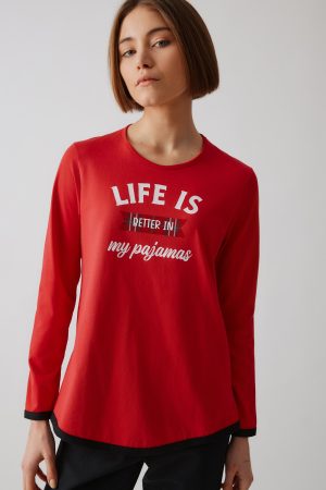 Alternative view of Γυναικεία πυζάμα Minerva “Dreamer” κόκκινο 90-52621-18