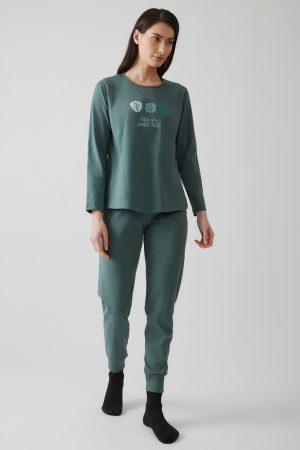 Γυναικεία πυζάμα Minerva “Enjoy life” πράσινο 90-52636-873