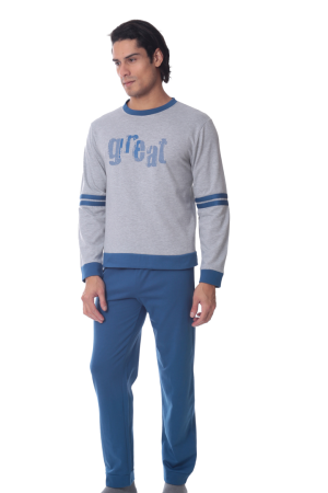 Ανδρική πυτζάμα Lydia Creations “Great” σιέλ 25633