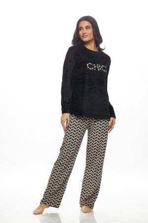 Γυναικεία πυζάμα Galaxy  ΒΕΛΟΥΔΟ “chic” μαυρο 840-25