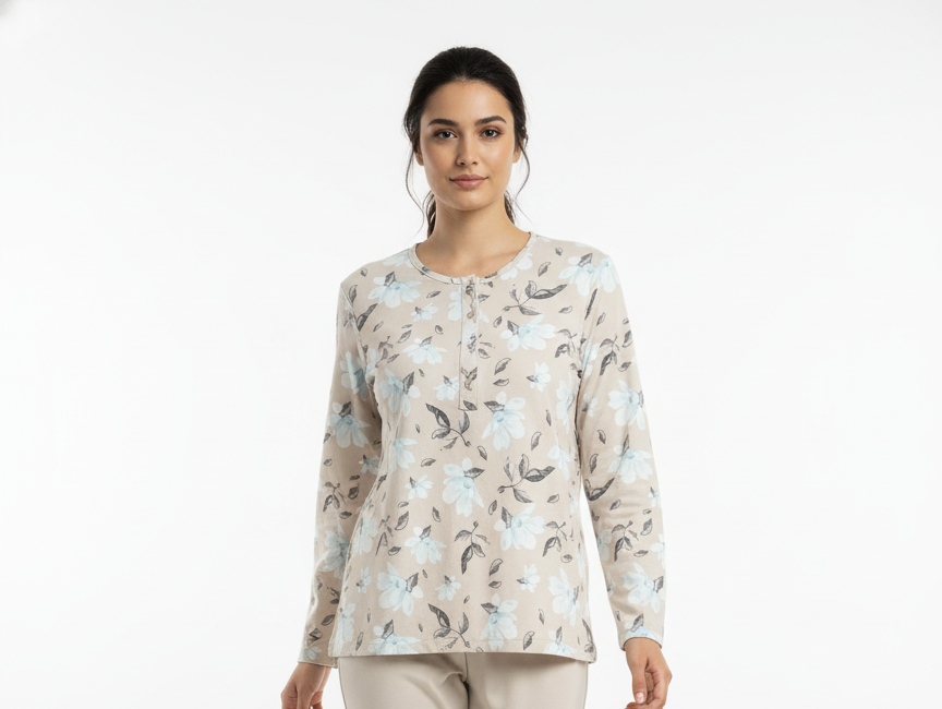 Πυτζάμα γυναικεία Γιώτα Homewear μπεζ 4719 - Image 3