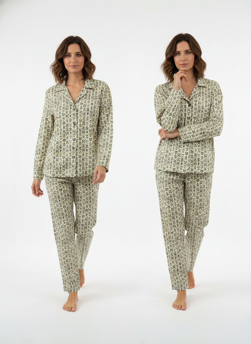 Πυτζάμα γυναικεία Γιώτα Homewear μπεζ-λαδί 4727 - Image 2