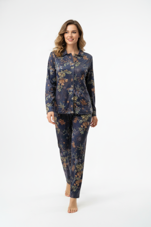 Πυτζάμα γυναικεία Βελουτέ Super Soft Γιώτα Homewear μπλε 4729