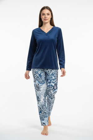 Πυτζάμα γυναικεία Βελουτέ Super Soft Γιώτα Homewear μπλε 4754