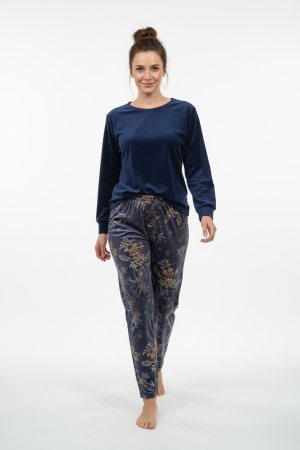 Πυτζάμα γυναικεία Βελουτέ Super Soft Γιώτα Homewear μπλε σκούρο 4751