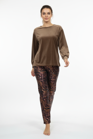 Πυτζάμα γυναικεία Βελουτέ Super Soft Γιώτα Homewear καφέ 4752