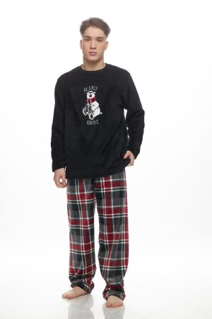 Ανδρική πυζάμα Galaxy Fleece “Bearly” μαύρο 807-25