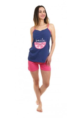 Γυναικεία καλοκαιρινή πυτζάμα Sara “Smile” μπλε 1295
