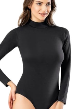 Alternative view of Κορμάκι γυναικείο Kota βαμβακερό ζιβάγκο μακρυμάνικο μαύρο KT6181