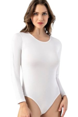 Alternative view of Κορμάκι γυναικείο Kota βαμβακερό μακρυμάνικο λευκό KT6183