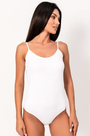 Κορμάκι γυναικείο Kota βαμβακερό λεπτή τιράντα λευκό KT6001