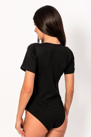 Alternative view of Κορμάκι γυναικείο Kota βαμβακερό κοντομάνικο μαύρο KT6182