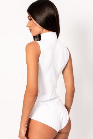 Alternative view of Κορμάκι γυναικείο Kota βαμβακερό αμάνικο ζιβάγκο λευκό KT6184