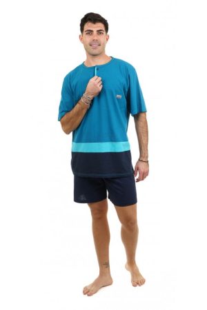 Alternative view of Ανδρική καλοκαιρινή πυτζάμα Dustin “Line” πετρόλ B671