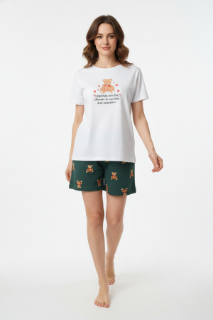 Γυναικεία καλοκαιρινή πυτζάμα Mihra “Comfort bear” λευκό 90782