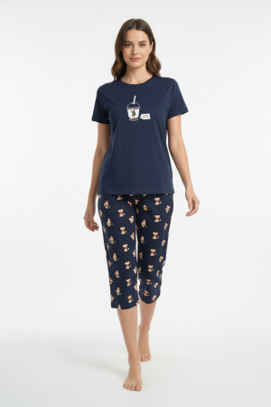 Γυναικεία καλοκαιρινή πυτζάμα Mihra “Coffee” μπλε 90787