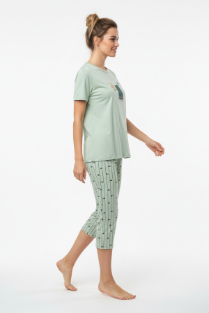 Alternative view of Γυναικεία καλοκαιρινή πυτζάμα Mihra “Socks” λαχανί 90787