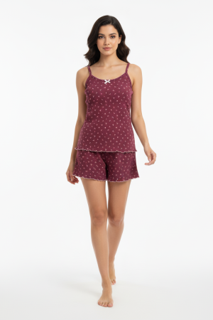 Γυναικεία καλοκαιρινή πυτζάμα Mihra “Flowers” μπορντό 70752