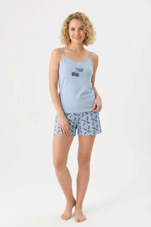 Γυναικεία καλοκαιρινή πυτζάμα dreams “SET CHERRIES” σιελ 2627106