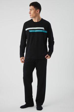 Ανδρική πυζάμα Minerva “Stripes” μαύρο 90-71468-45