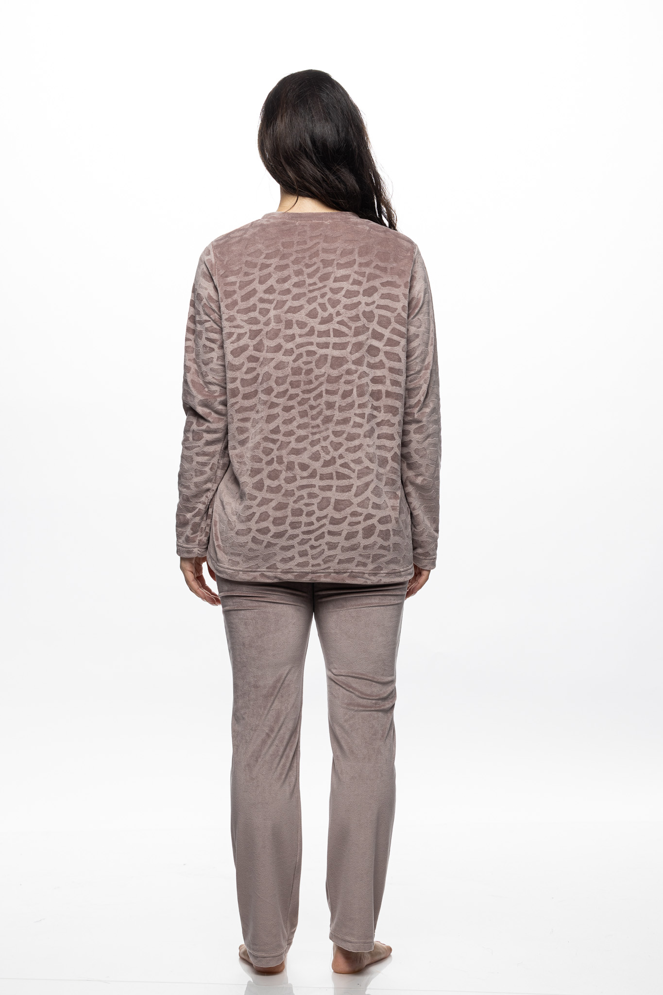 Γυναικεία Βελουτέ πυτζάμα Galaxy “Velour” μπεζ 853-26 - Image 4