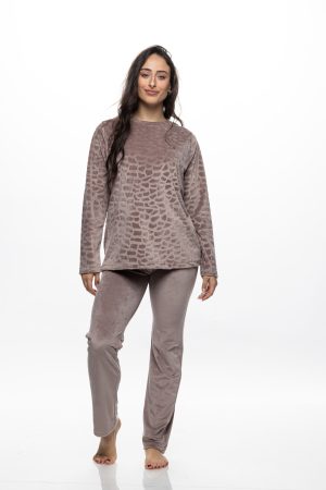 Γυναικεία Βελουτέ πυτζάμα Galaxy “Velour” μπεζ 853-26