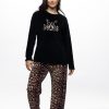 Γυναικεία Βελουτέ πυτζάμα Galaxy “Cat mom” μαύρο 854-26